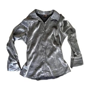 Metallic blouse with a glitter sunburst pattern